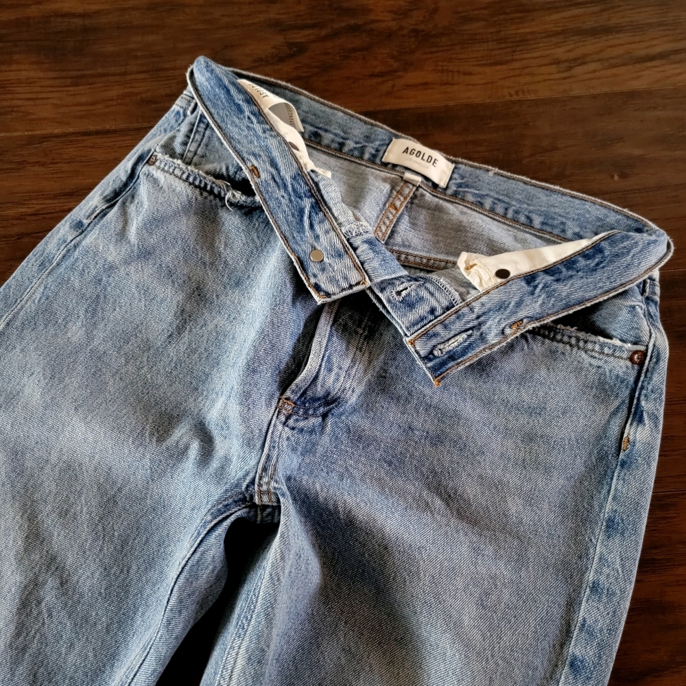 Agolde Riley High Rise Straight Crop Distressed Knee Rip Jeans Size‎ 28 Vintage